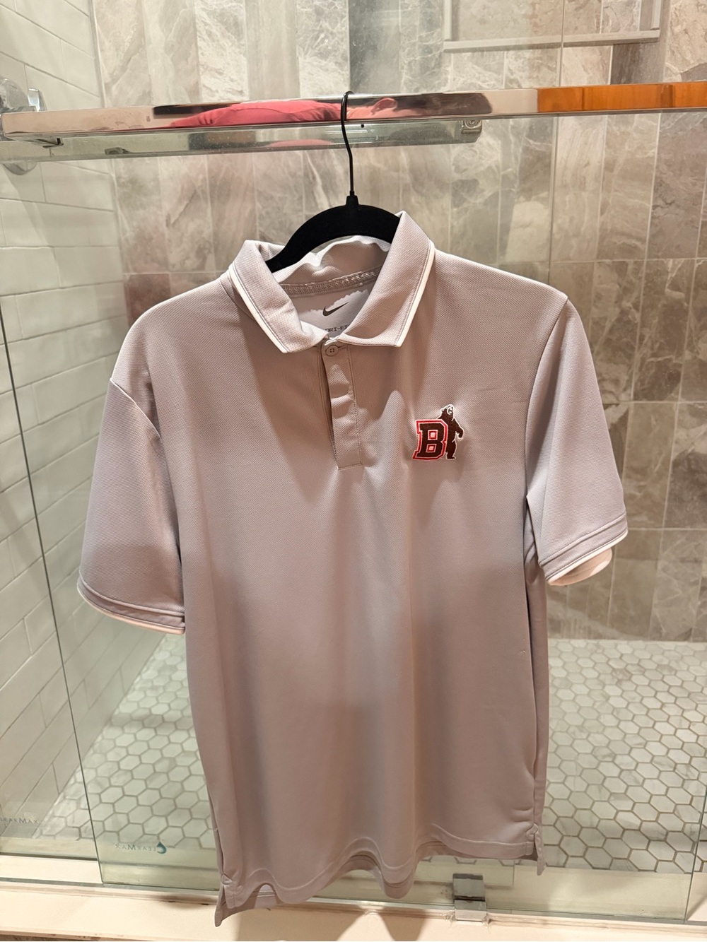 Men's Polo Shirt with Brown University Embroidered Logo - Light Gray
